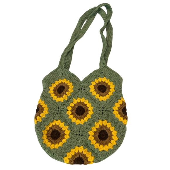 Handmade Handbags - Granny Square Bag Sunflower Crochet Shoulder Purse Handmade Daisy Boho